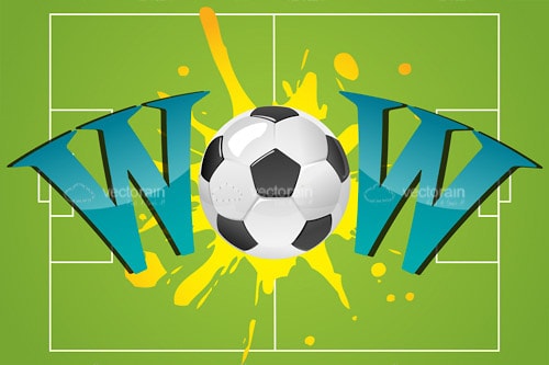 Wow Text with Soccer Ball in Soccer Field Background